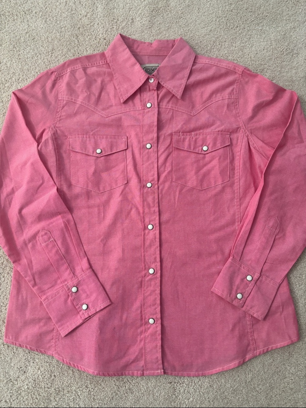 C.E. Schmidt Workwear “Fit for Her” Pink Rose Pearl Snap Down Shirt Size Medium